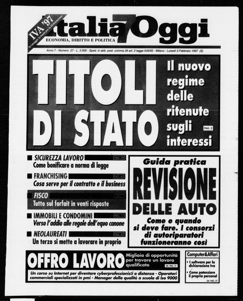 Italia oggi : quotidiano di economia finanza e politica